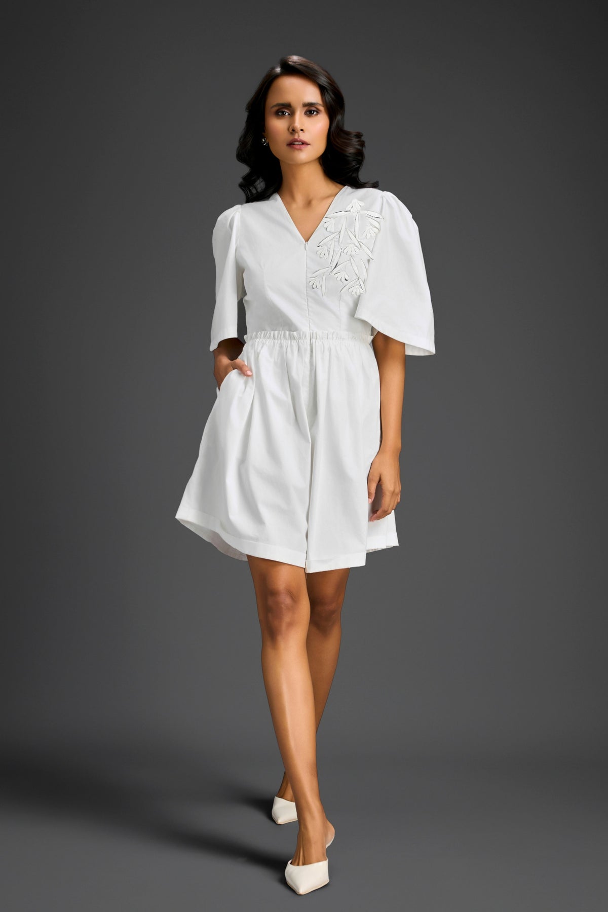 White V-neck Playsuit