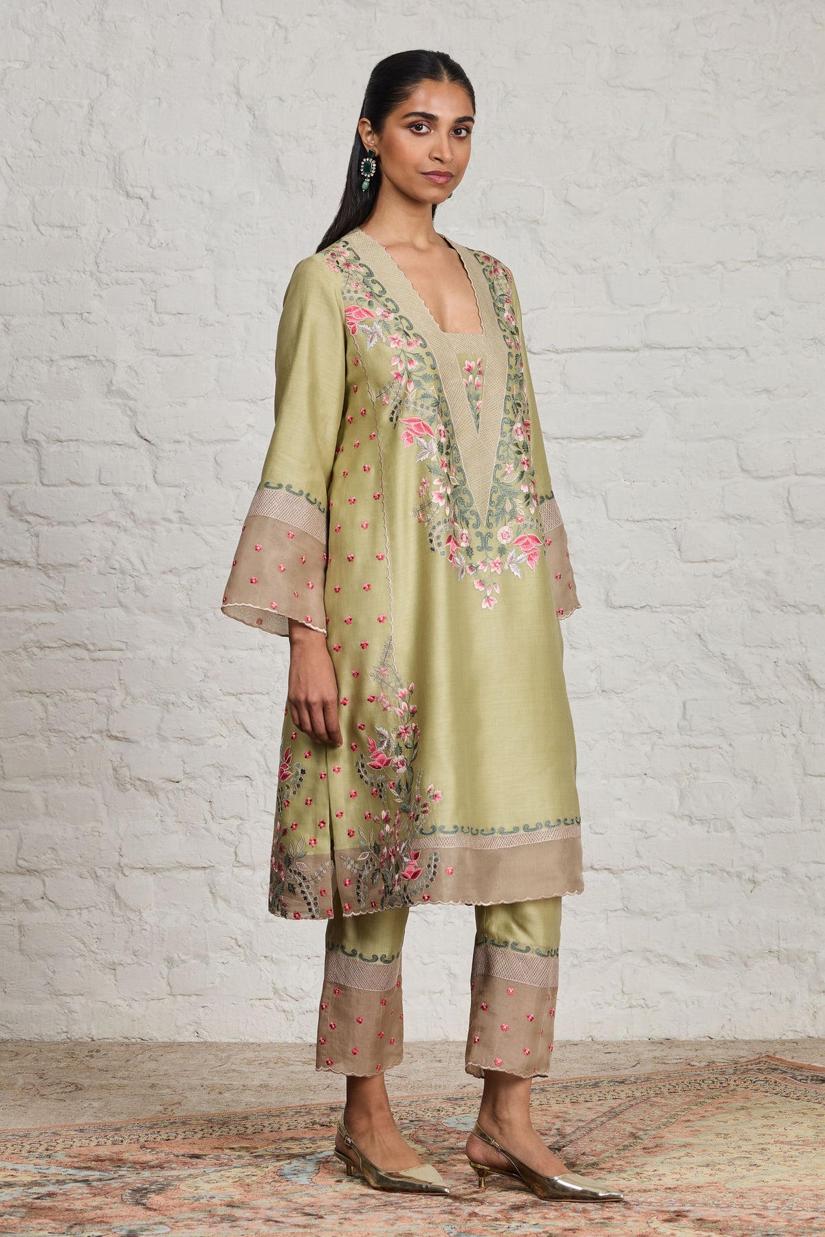 Sage Green Long Kurta Set