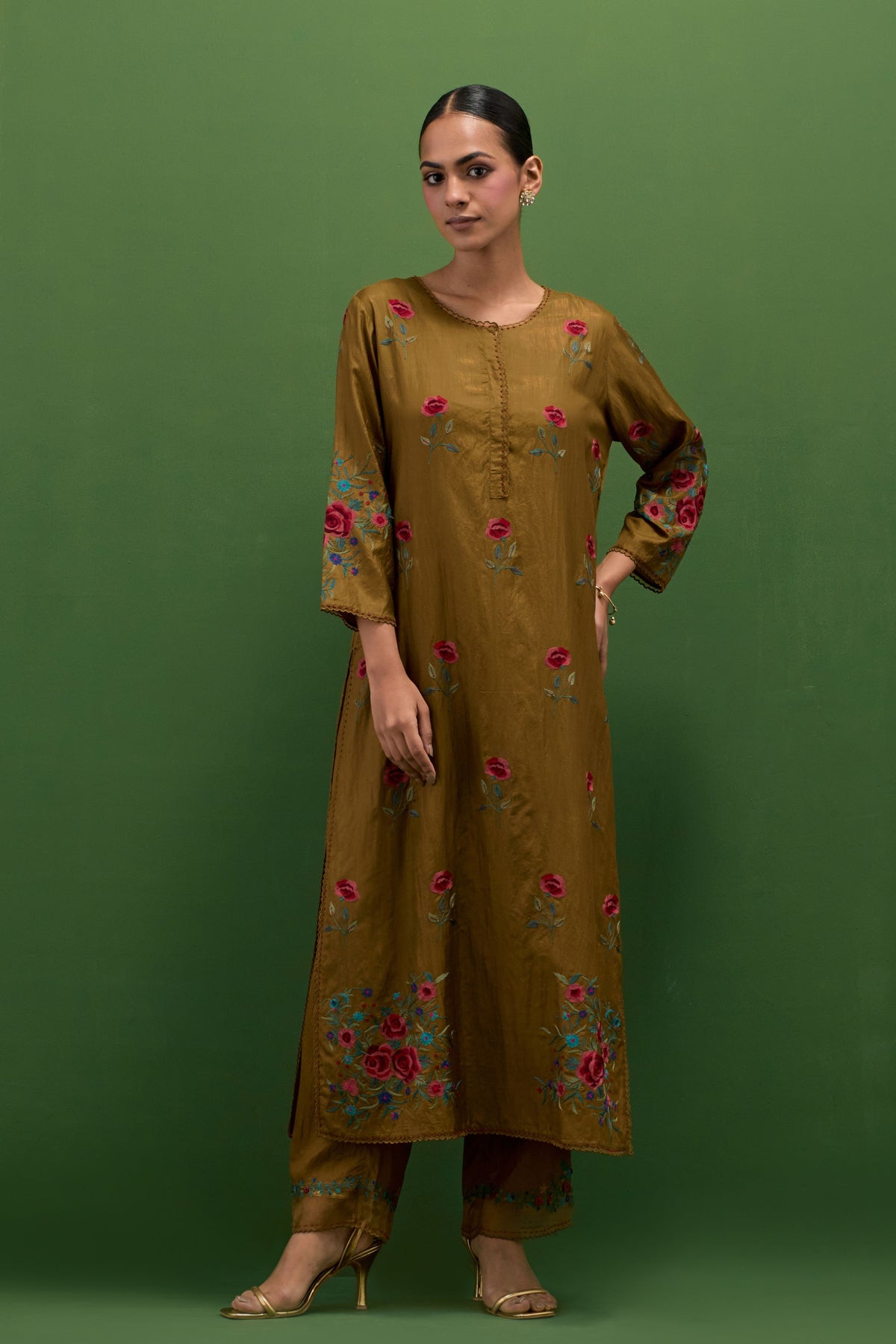 Golden Olive Straight Kurta Set