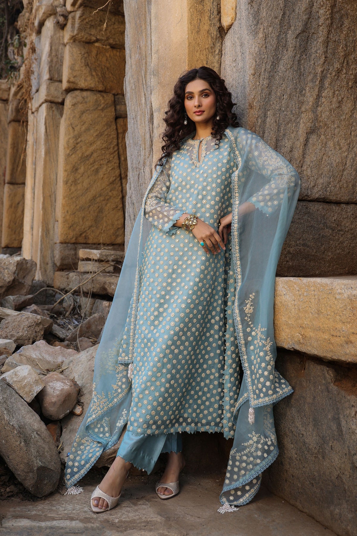 Vaayu Light Blue Buti Kurta Set