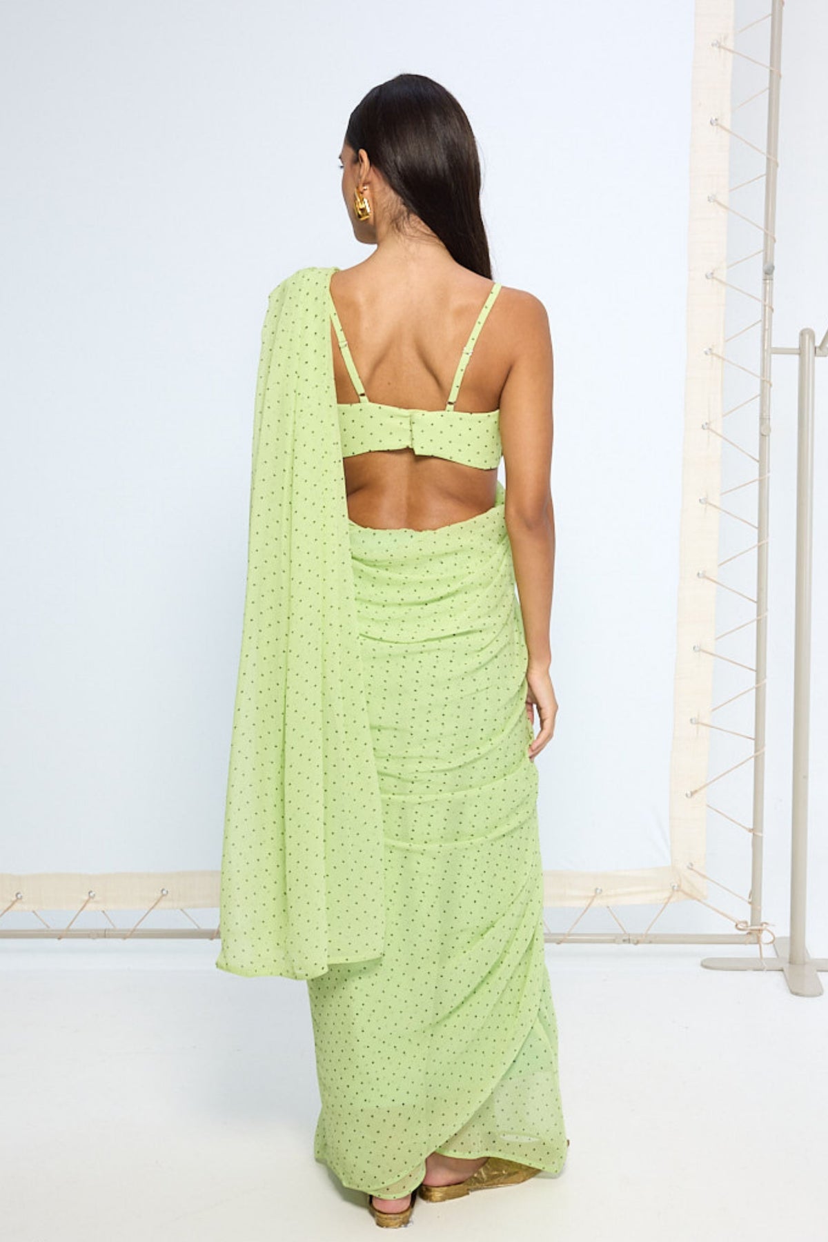 Mint Green Polka Dotted Saree