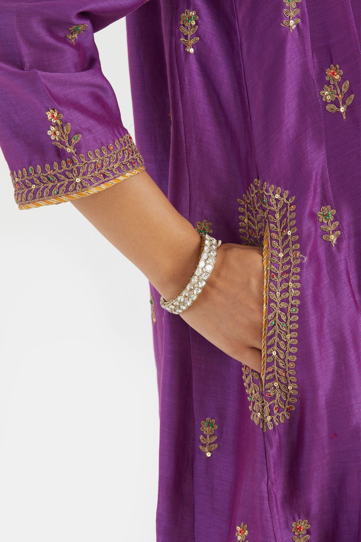 Purple Chanderi A-line Kurta Set