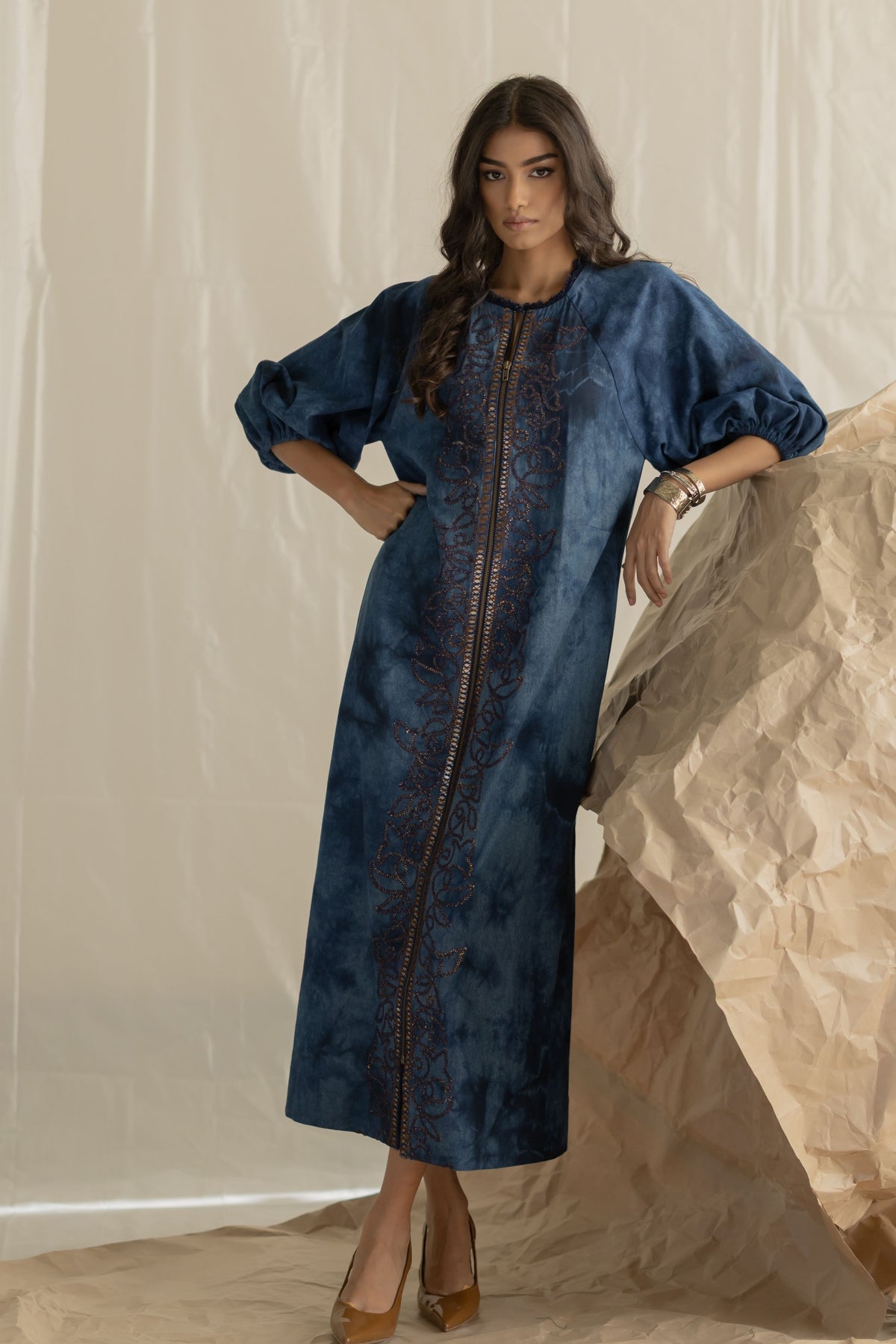 Tie-dye Wraglon Sleeves Maxi Dress