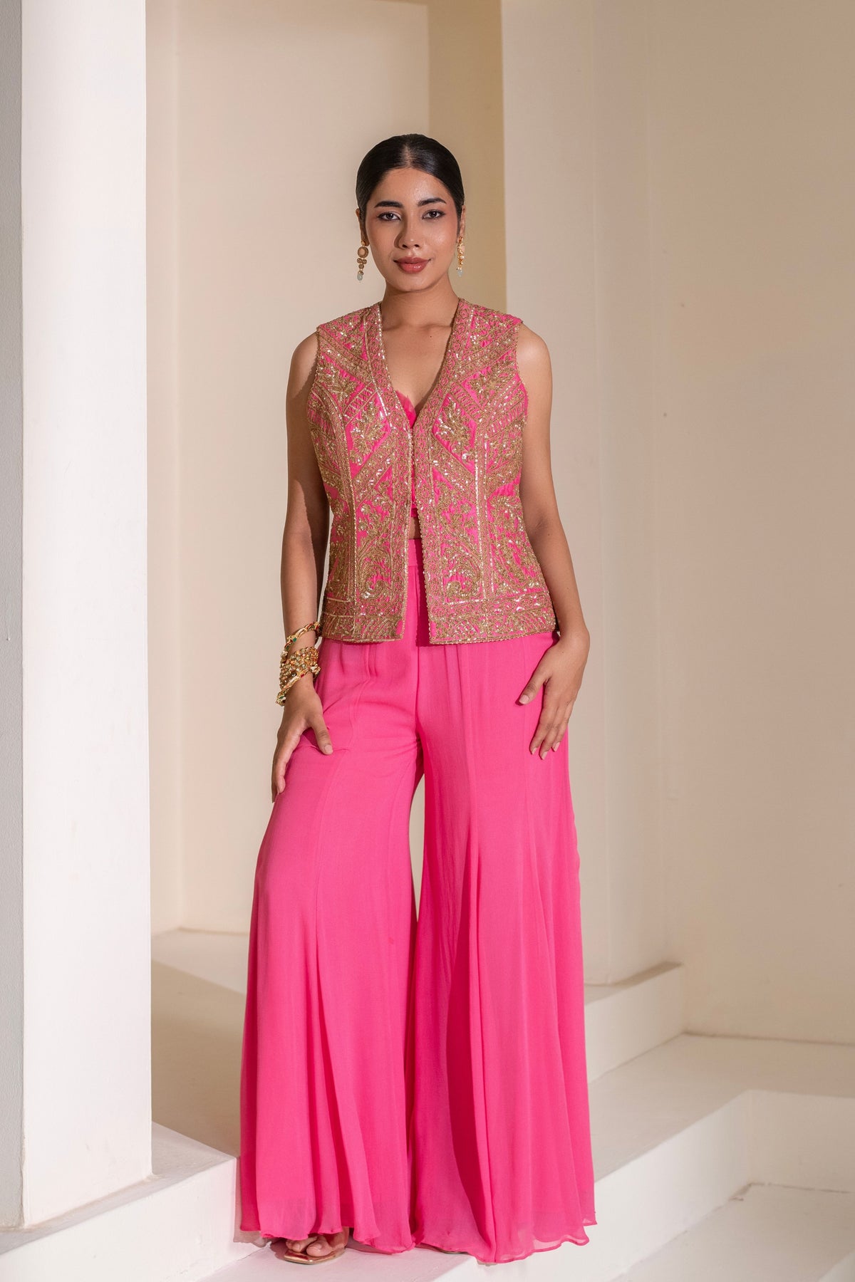 Pink Embellished Jacket Set
