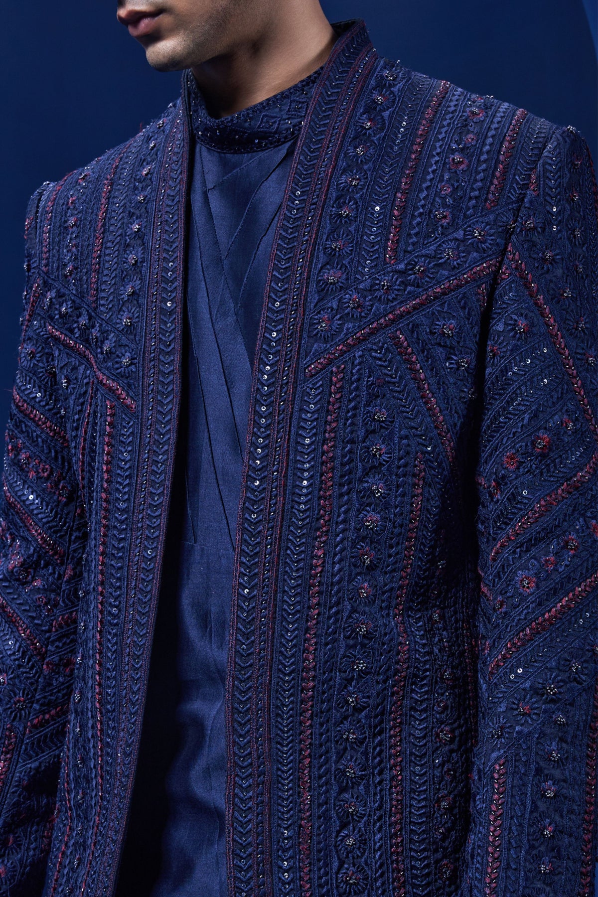 Navy Pearl Bandhgala Set