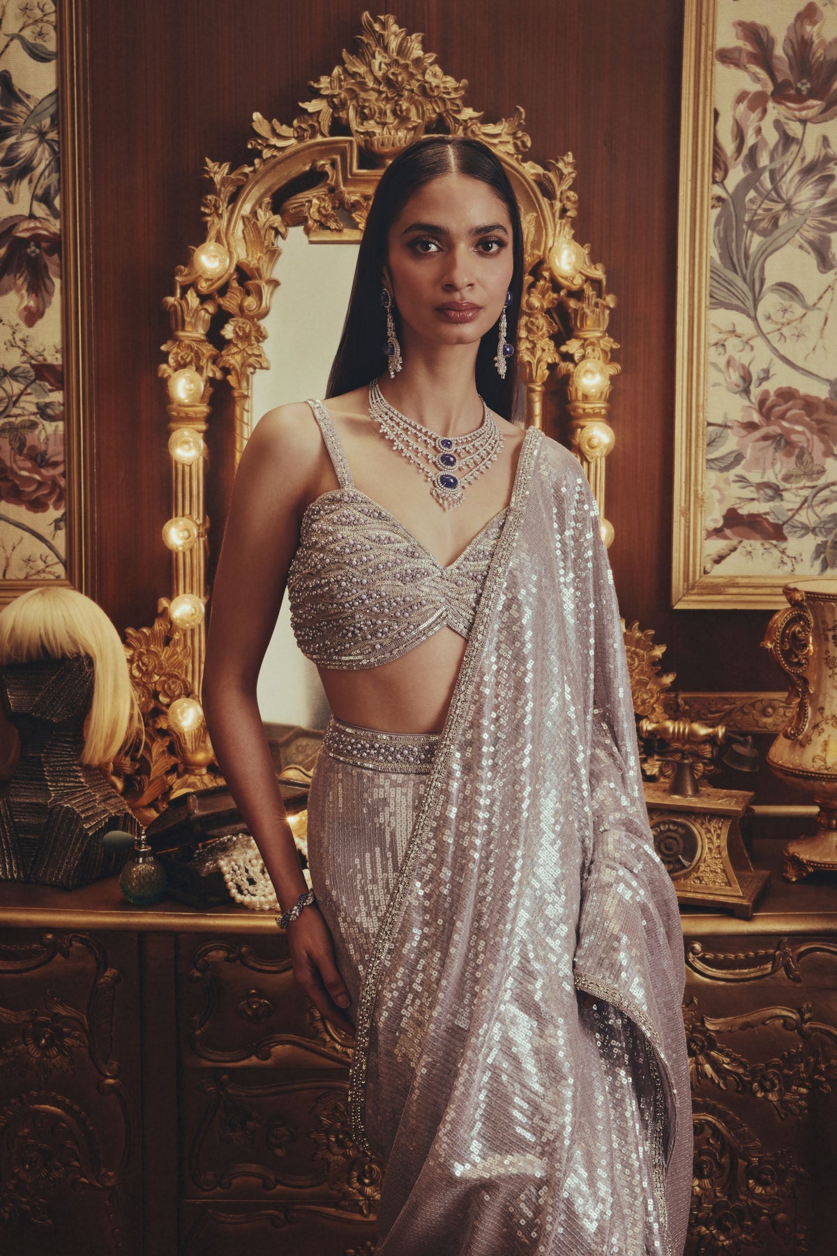 Ada Grey Draped Saree Set