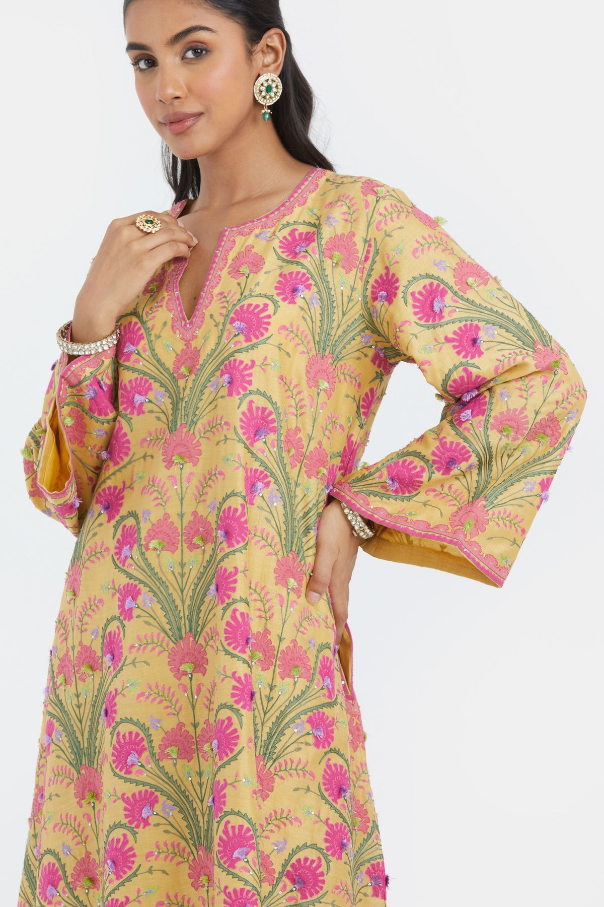 Yellow Silk Chanderi Kurta Set