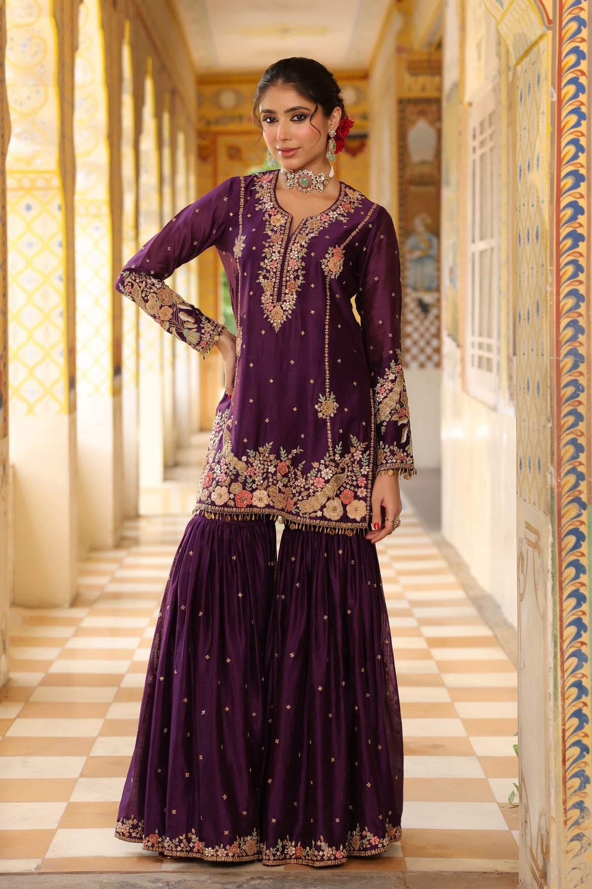 Ahista Purple Mayur Sharara Set