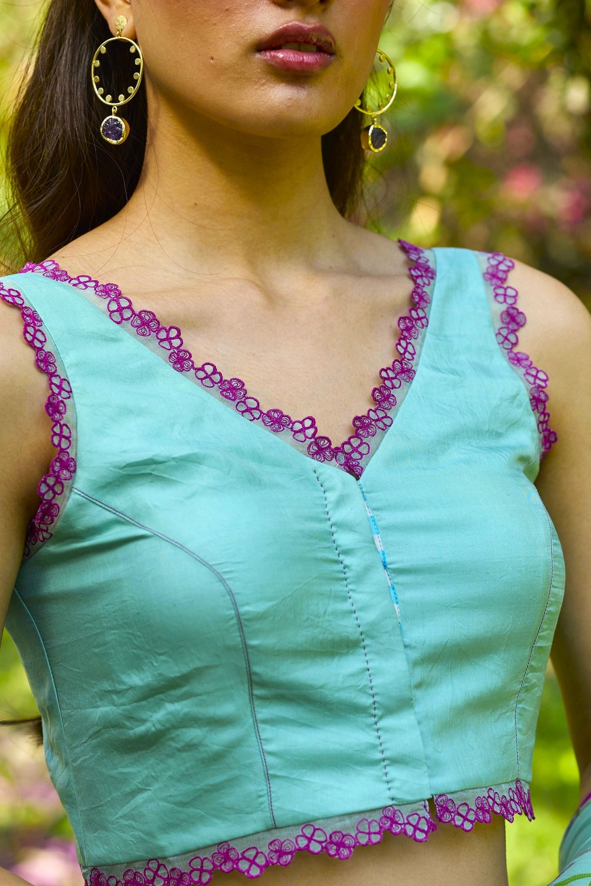 Petal & Path Blue Embroidered Blouse
