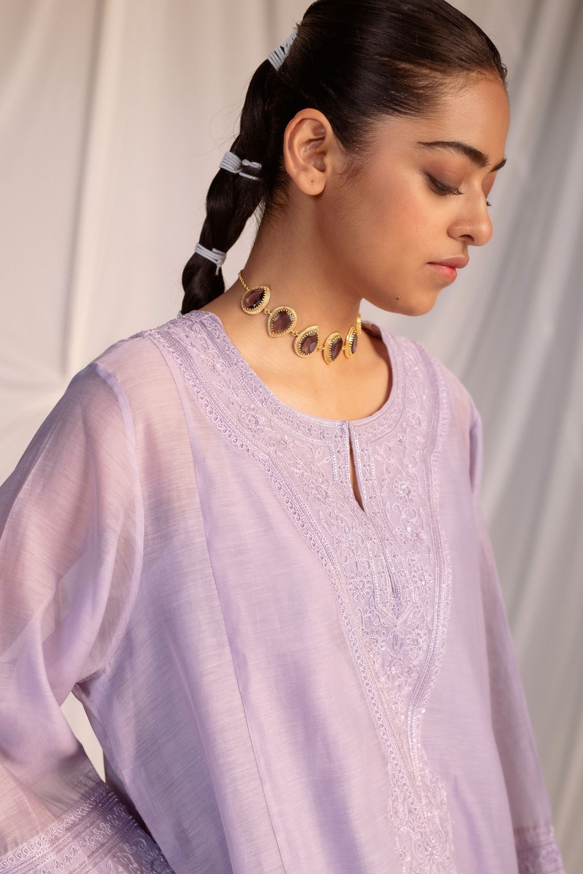 Violet Embroidered Tunic Set