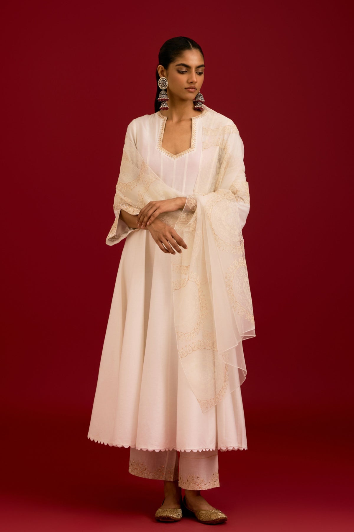Ivory Embroidered Anarkali Set