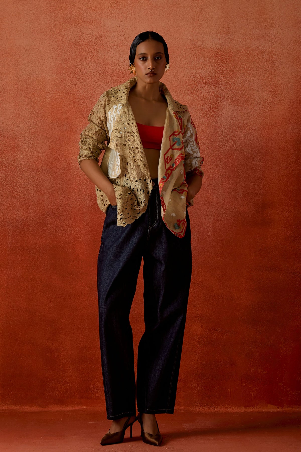 Gold Embroidered Jacket Set