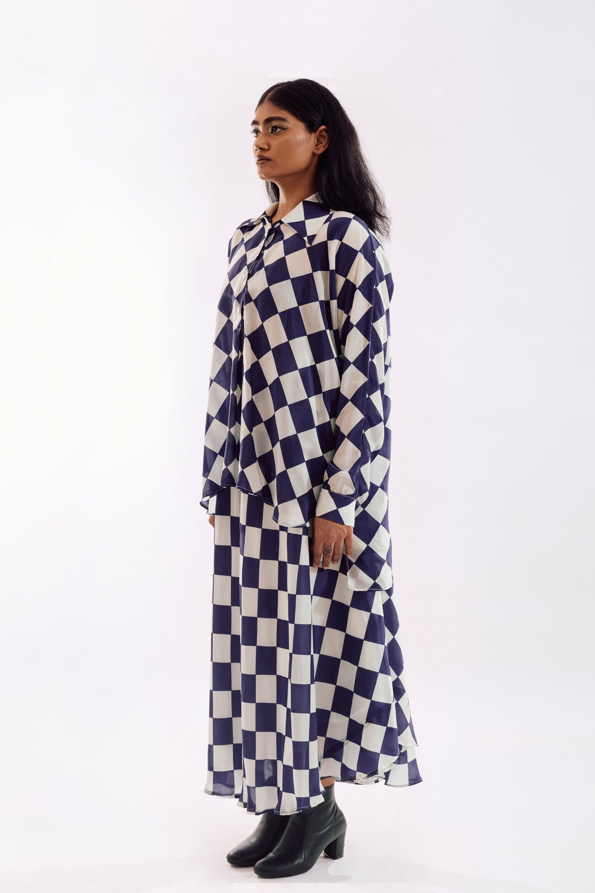 Cream Indigo Check Co-ord Set
