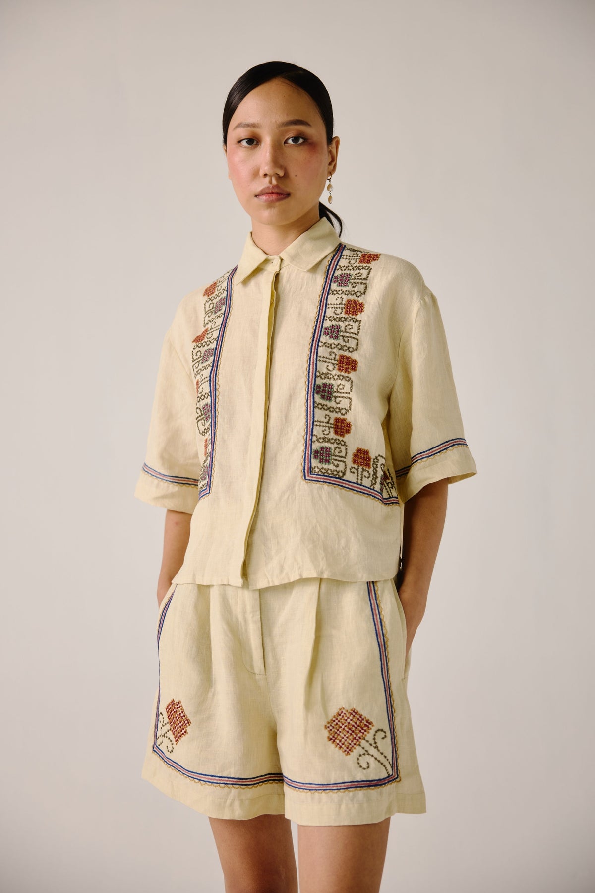 Ivory Cross Stitch Embroidered Leo Set
