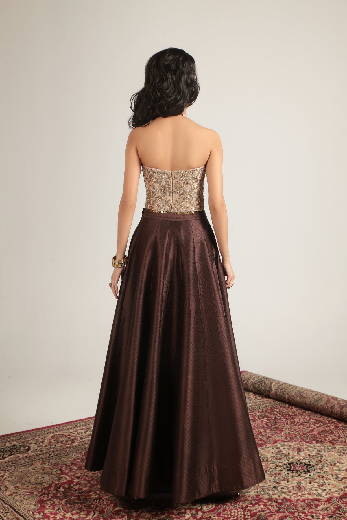 Brown Corset Quilted Lehenga Set