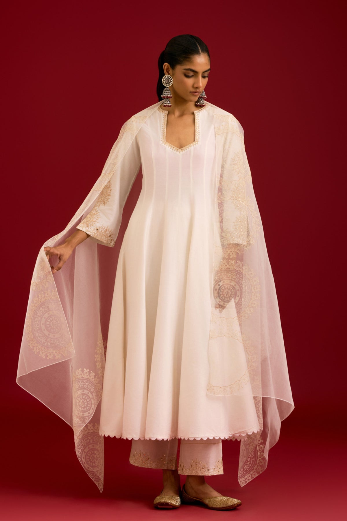 Ivory Embroidered Anarkali Set