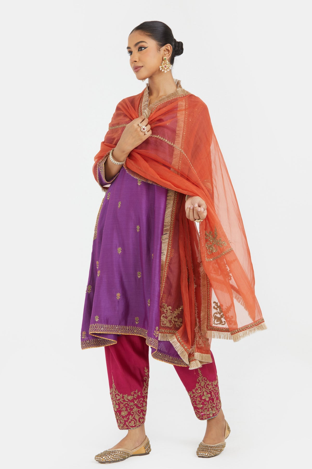 Purple Chanderi A-line Kurta Set