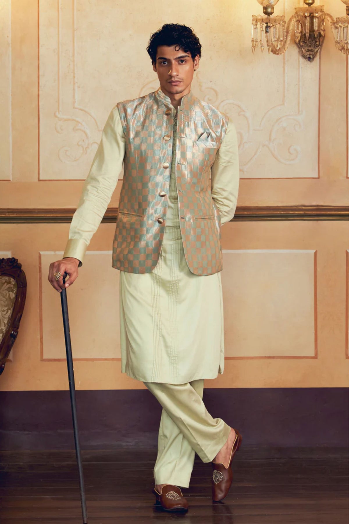 Pearl Silver Nehru Jacket Set