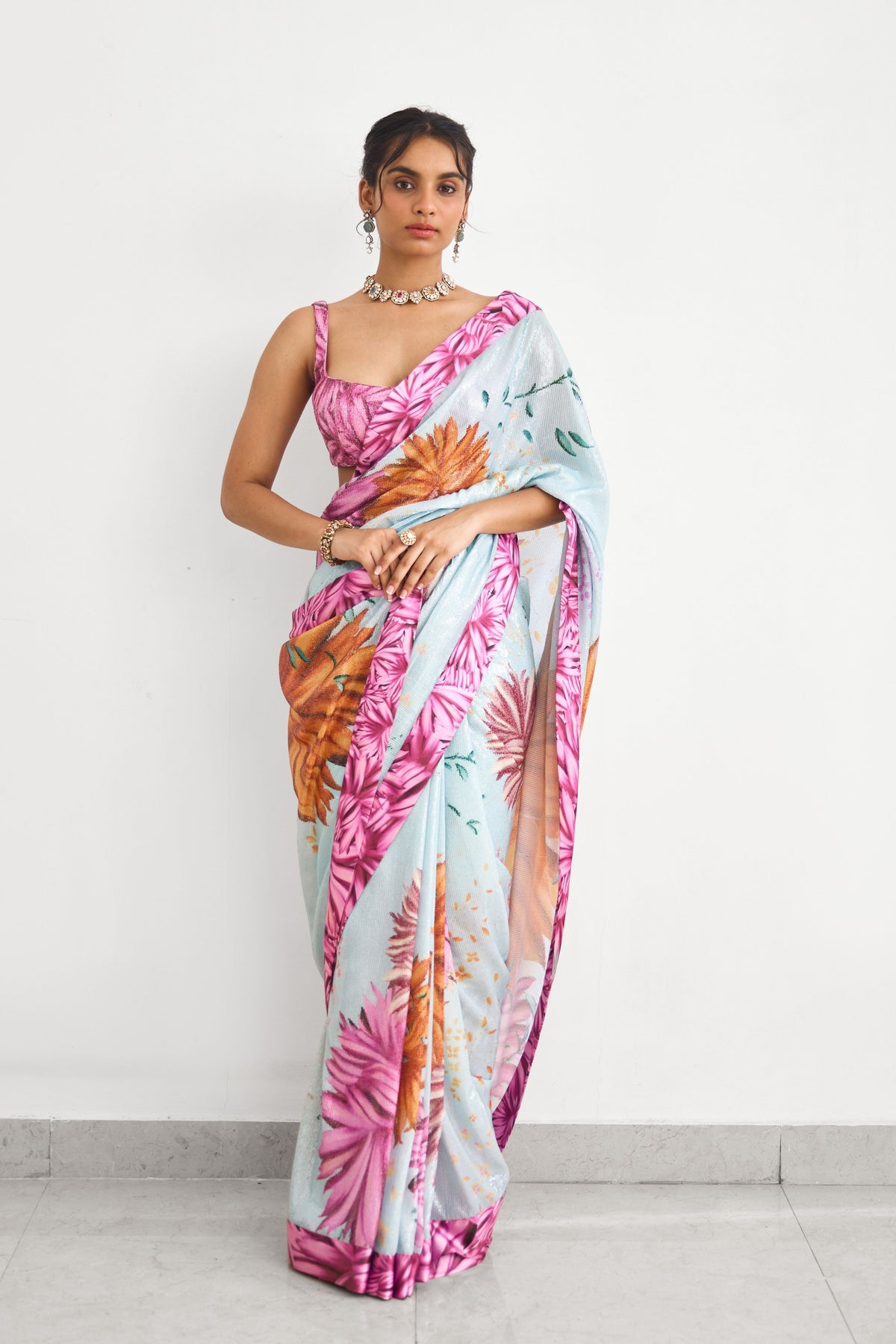 Bright Flower Saree Set