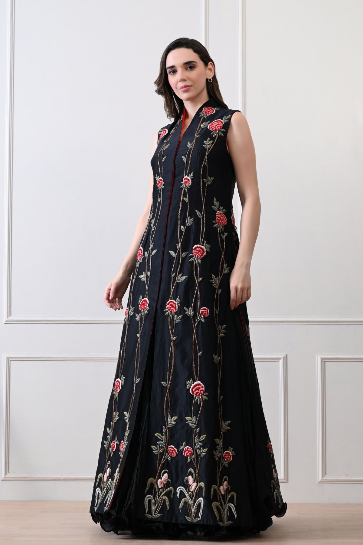 Black Long Jacket Anarkali Set