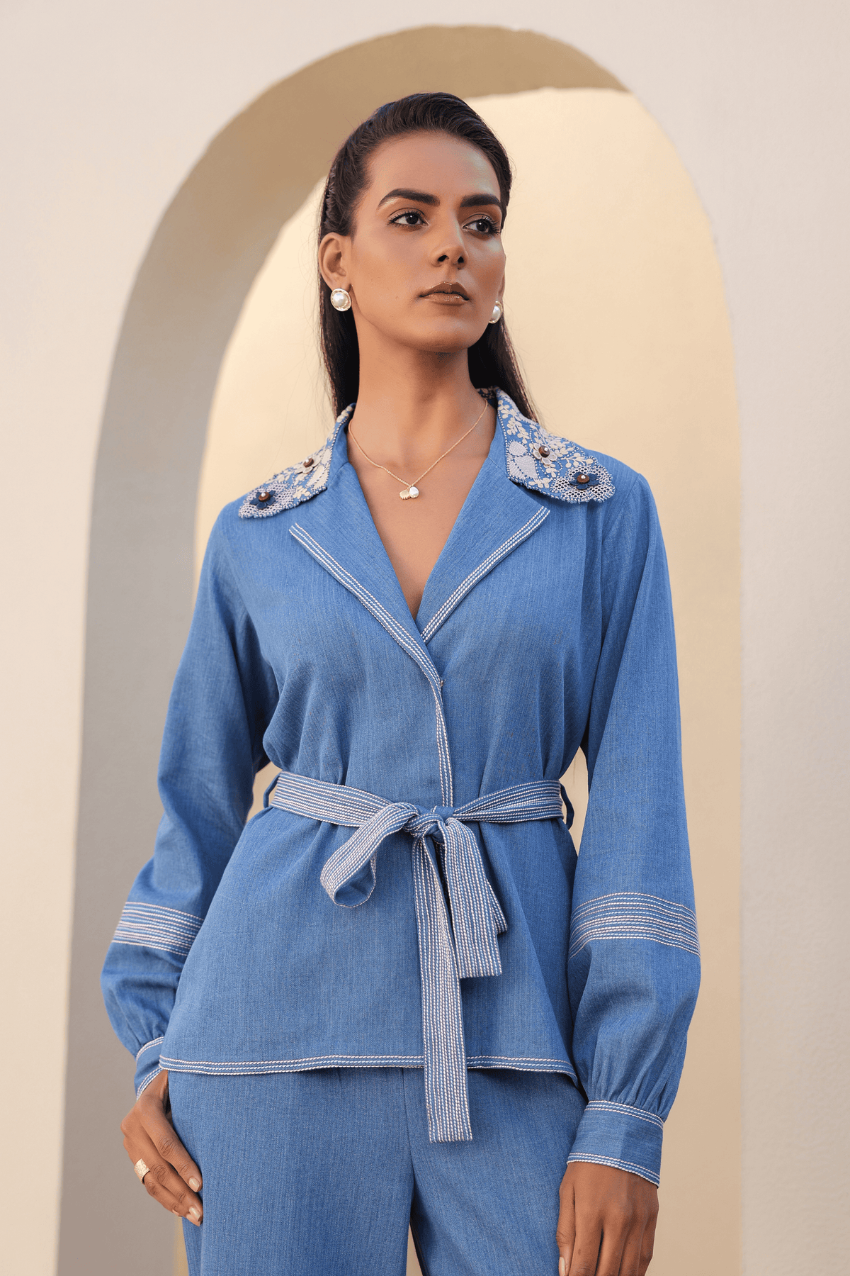Azure Jacket Style Co-ord Set in Light Bllue