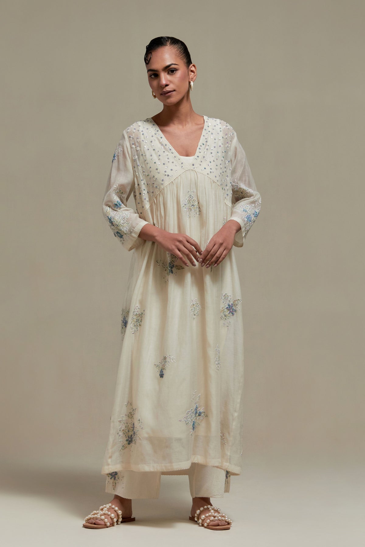 Blue V-Neck Kurta And Pants