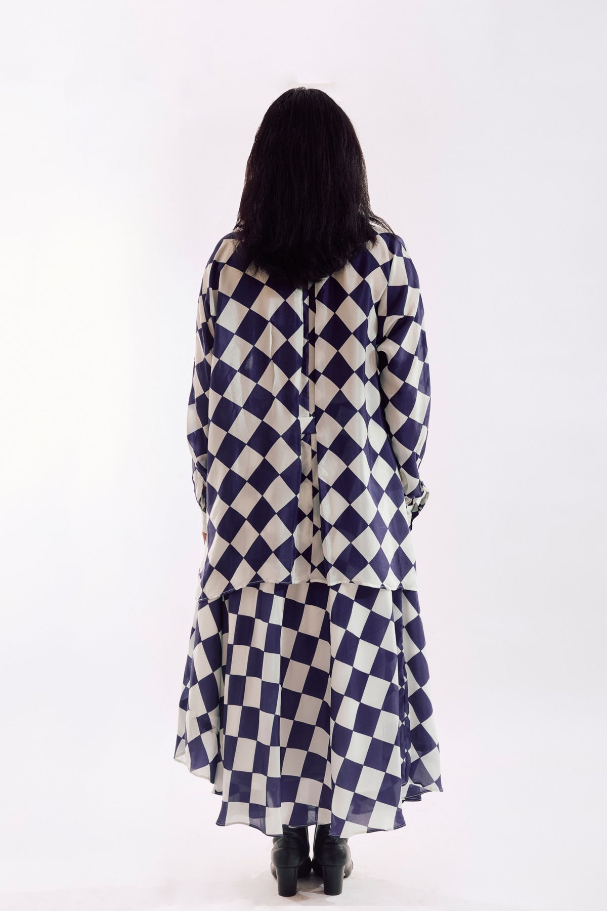 Cream Indigo Check Co-ord Set