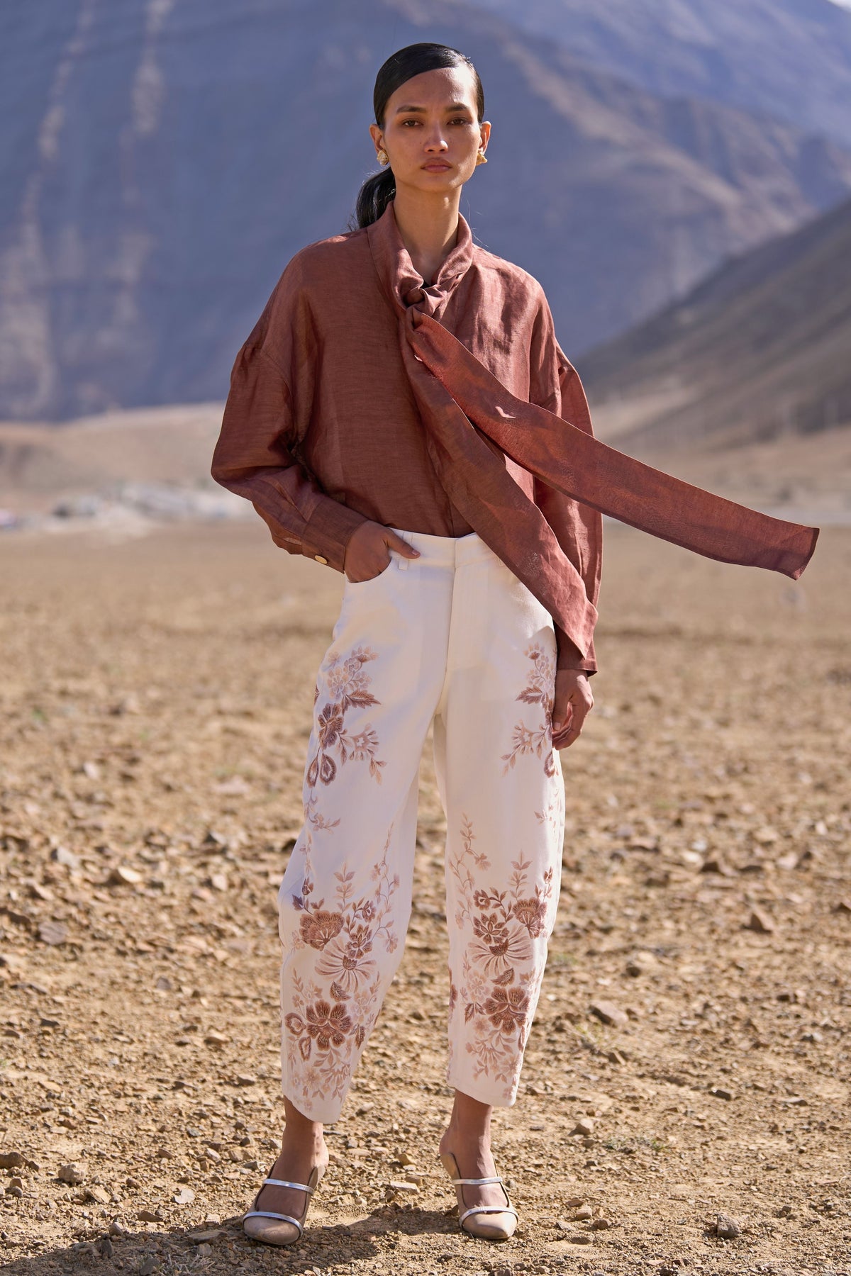 Silk-linen Tie-knot Shirt