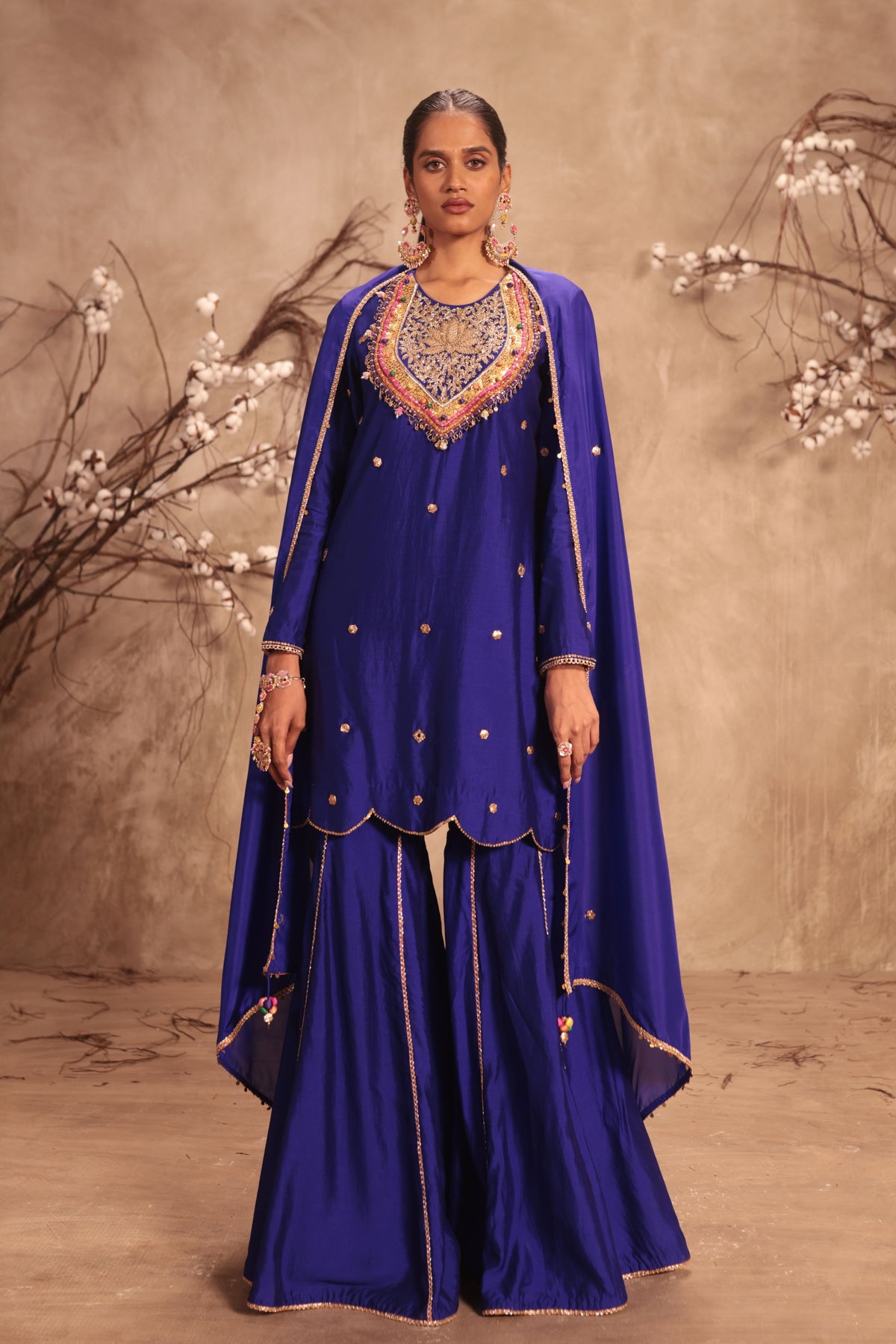 Lotus Yoke Indigo Sharara Set