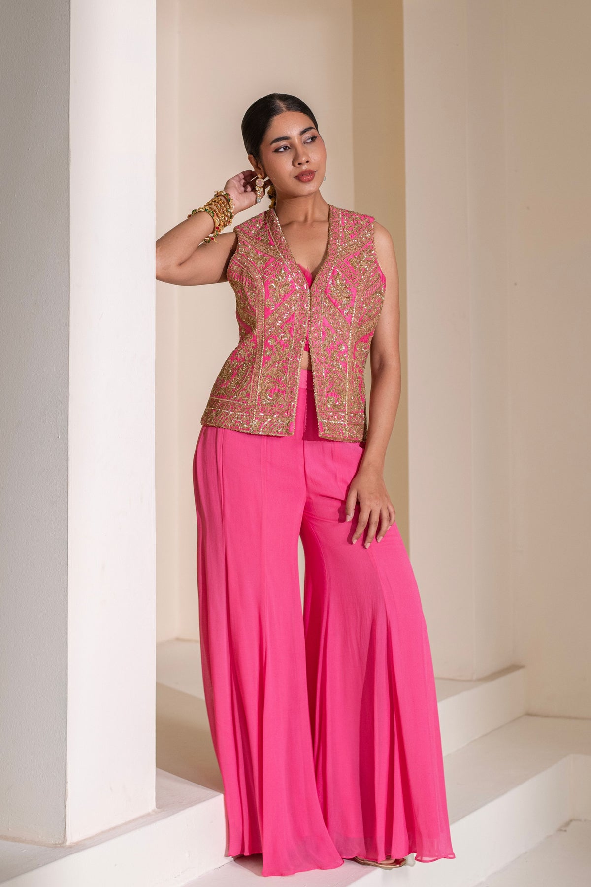 Pink Embellished Jacket Set