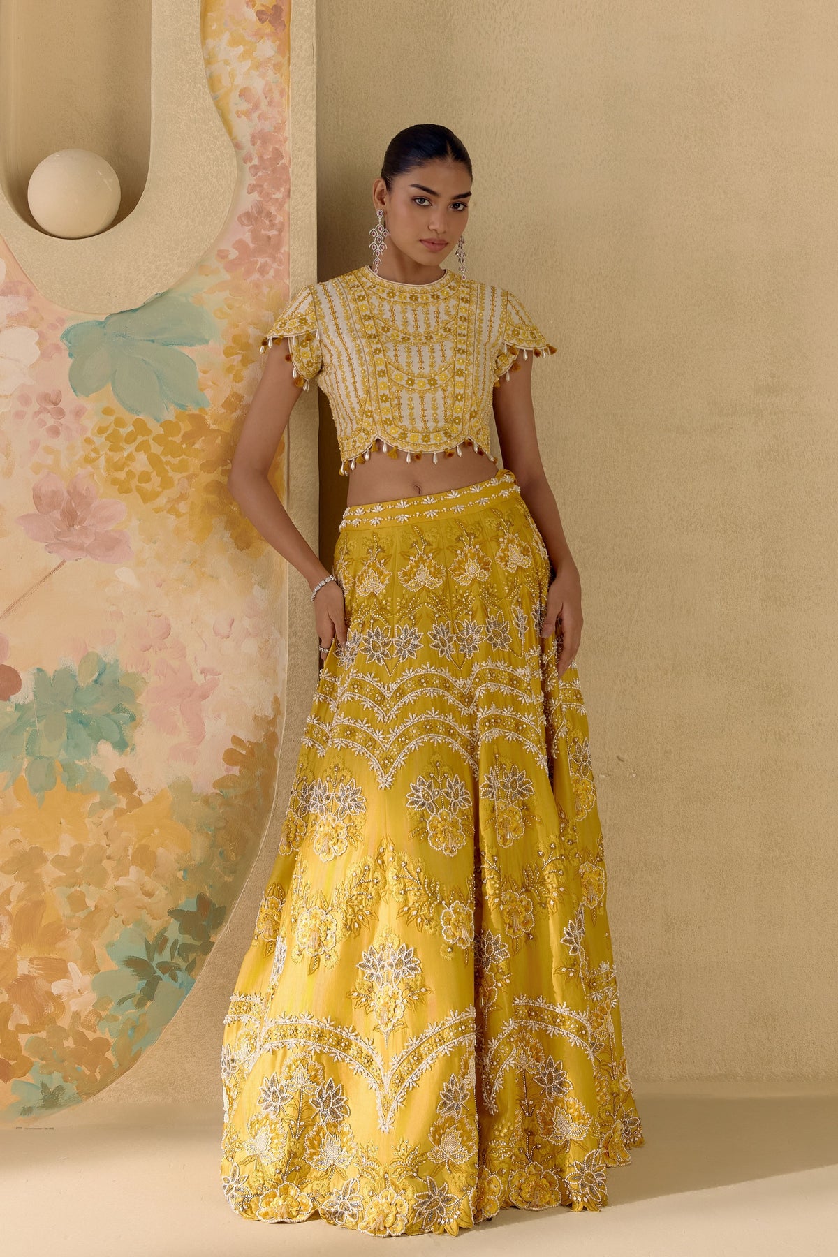 Yellow Multitonal Floral Lehenga