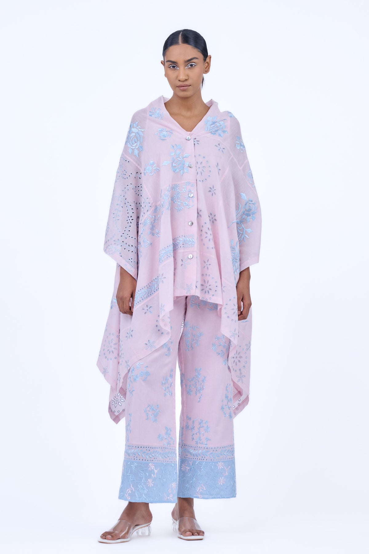 Pink Threadwork Cotton Pants