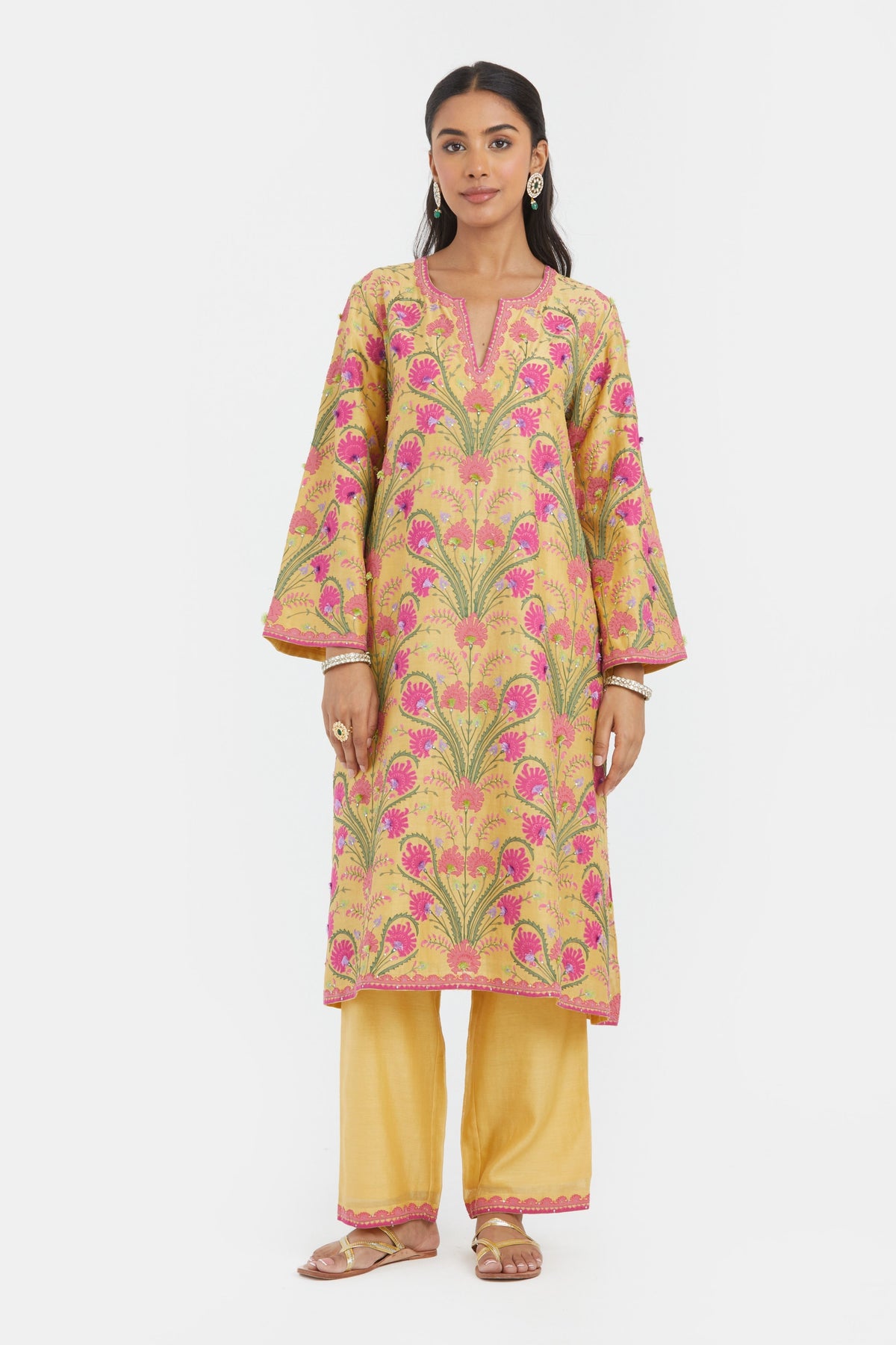 Yellow Silk Chanderi Kurta Set