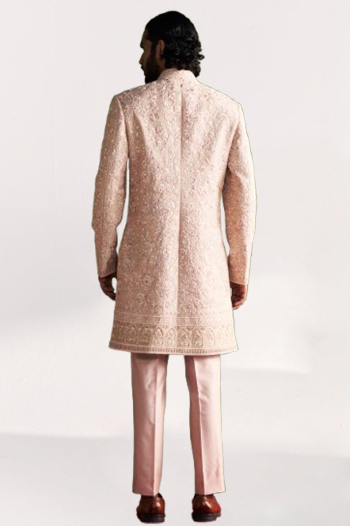 Lakshay Peach Achkan Set