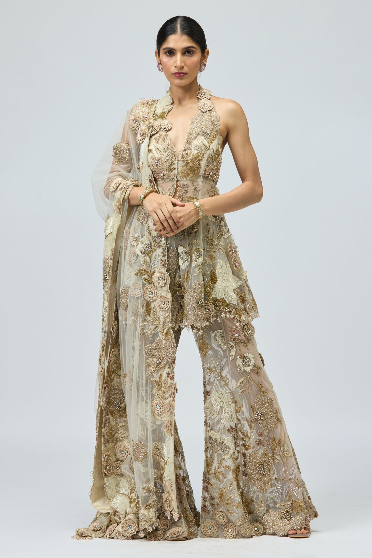 Gold Patchwork Sharara Set