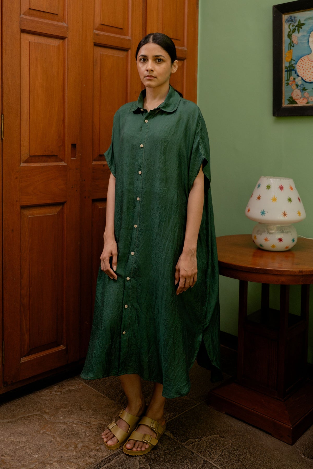 Forest Green Shirt Dress Solid