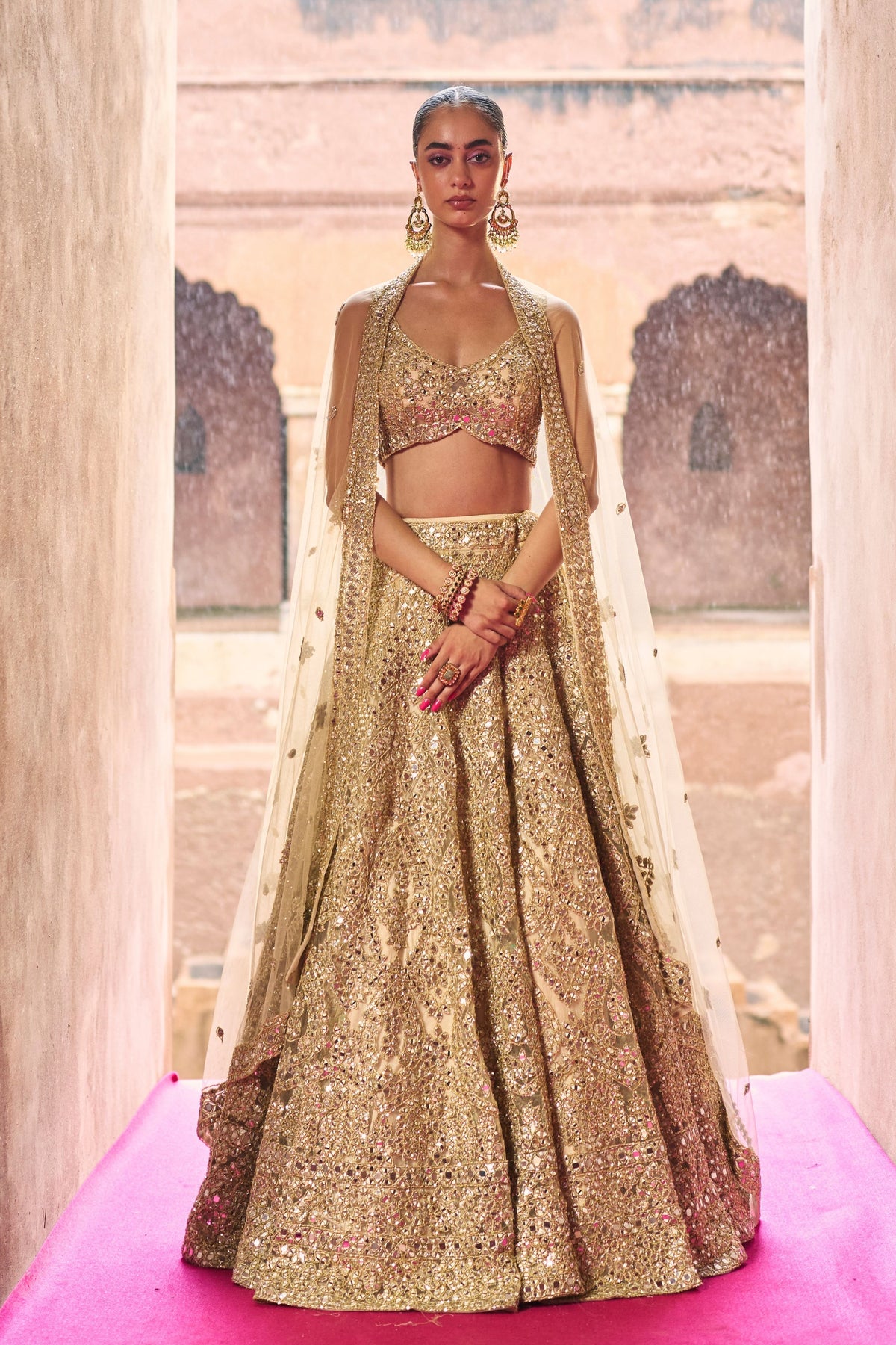 Gold Net Lehenga Set