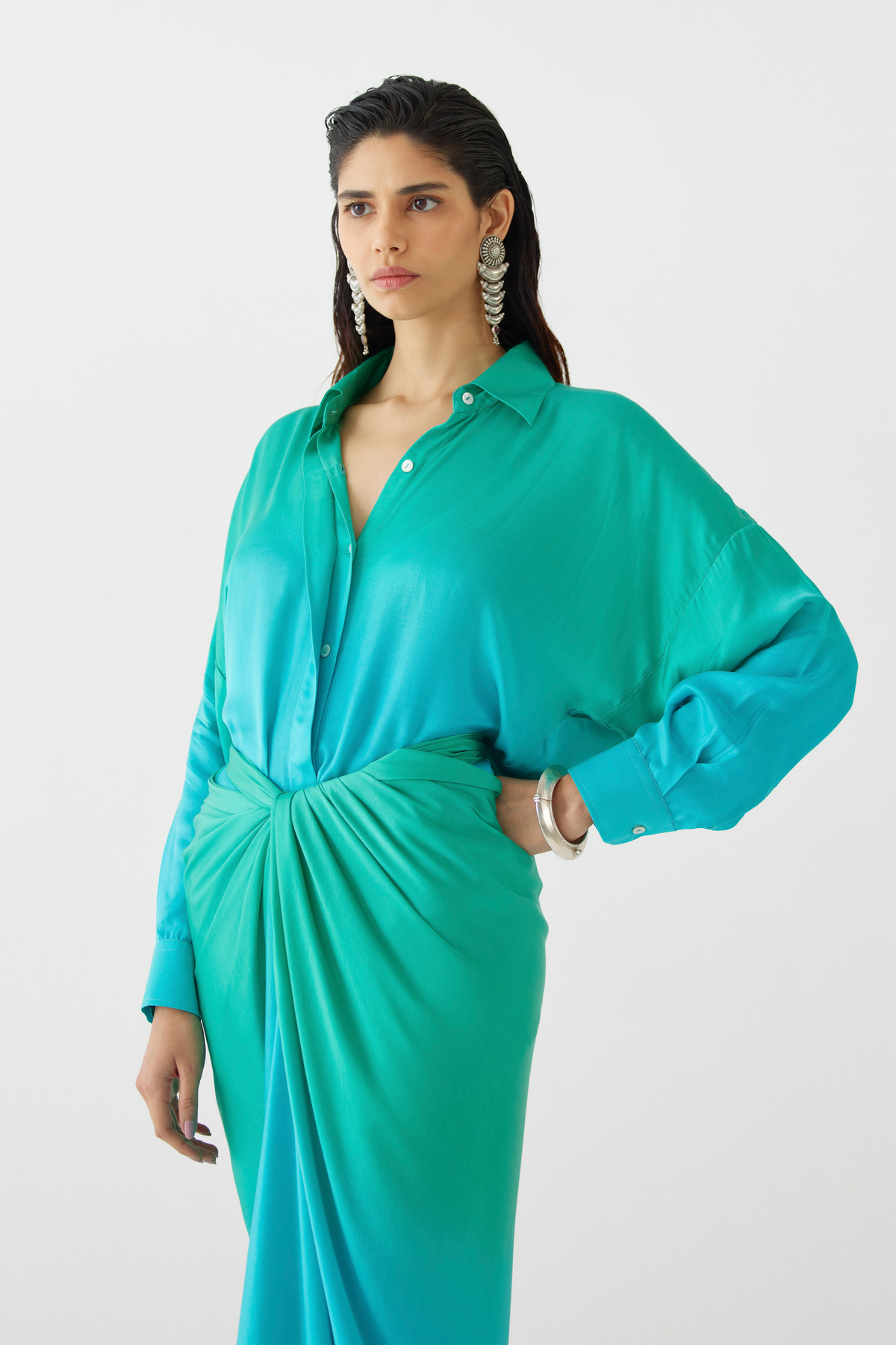 Caspian Shirt Draped Dress