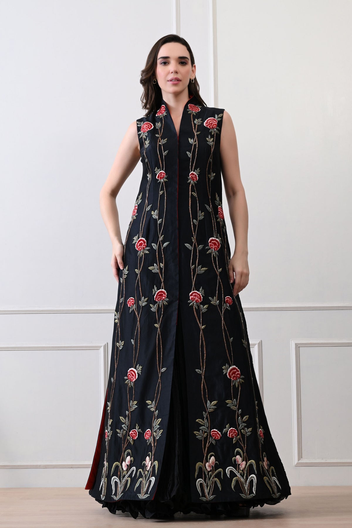 Black Long Jacket Anarkali Set