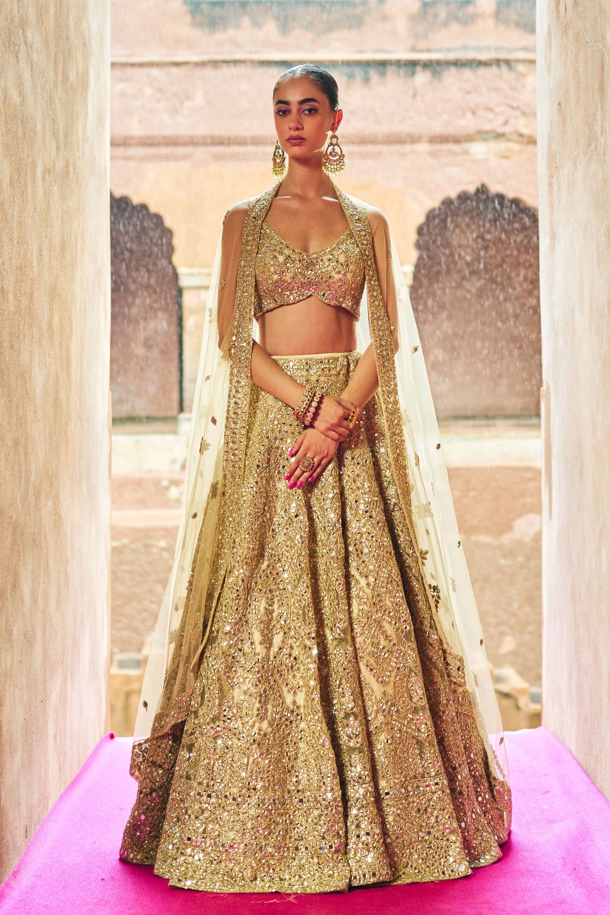 Gold Net Lehenga Set