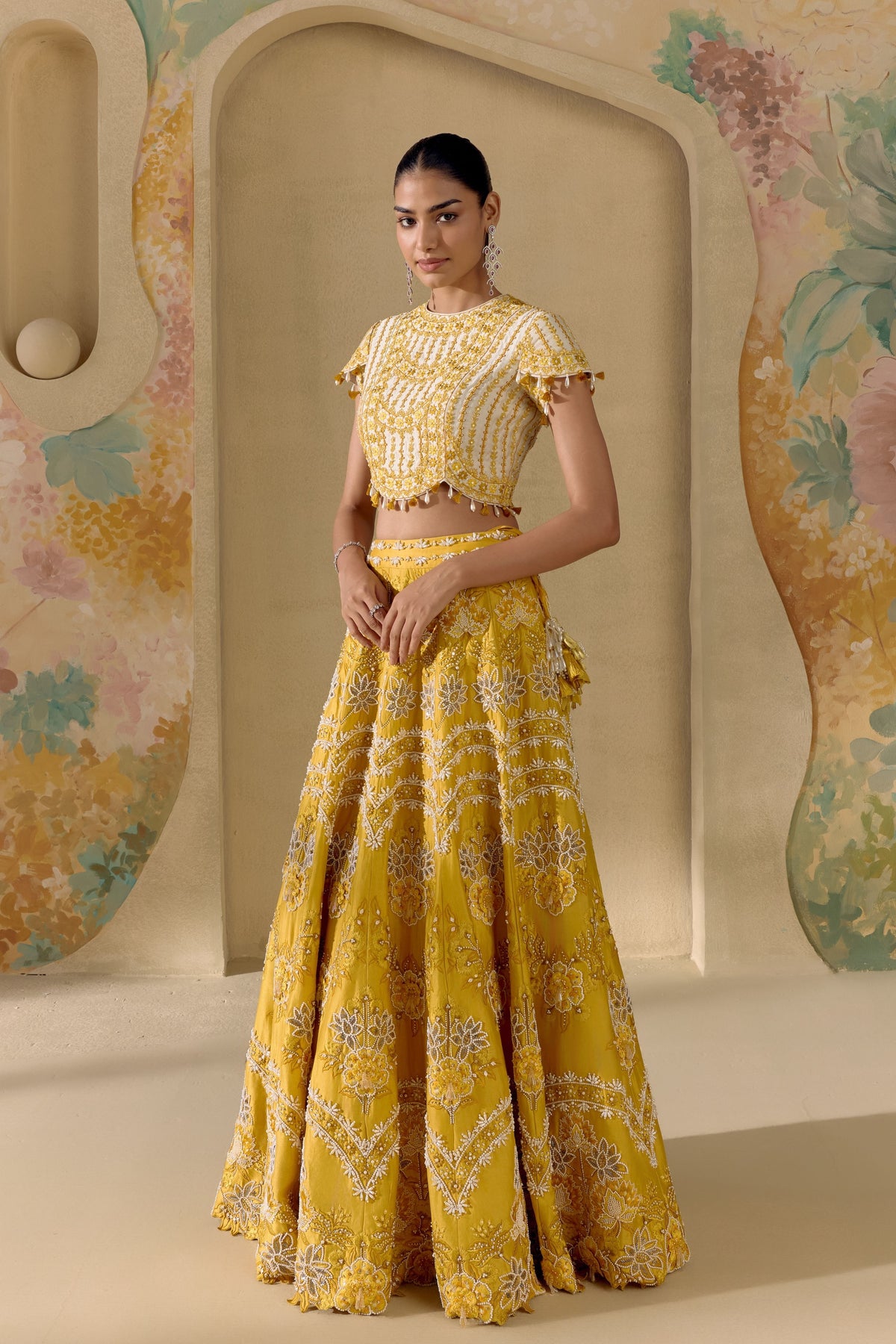 Yellow Multitonal Floral Lehenga