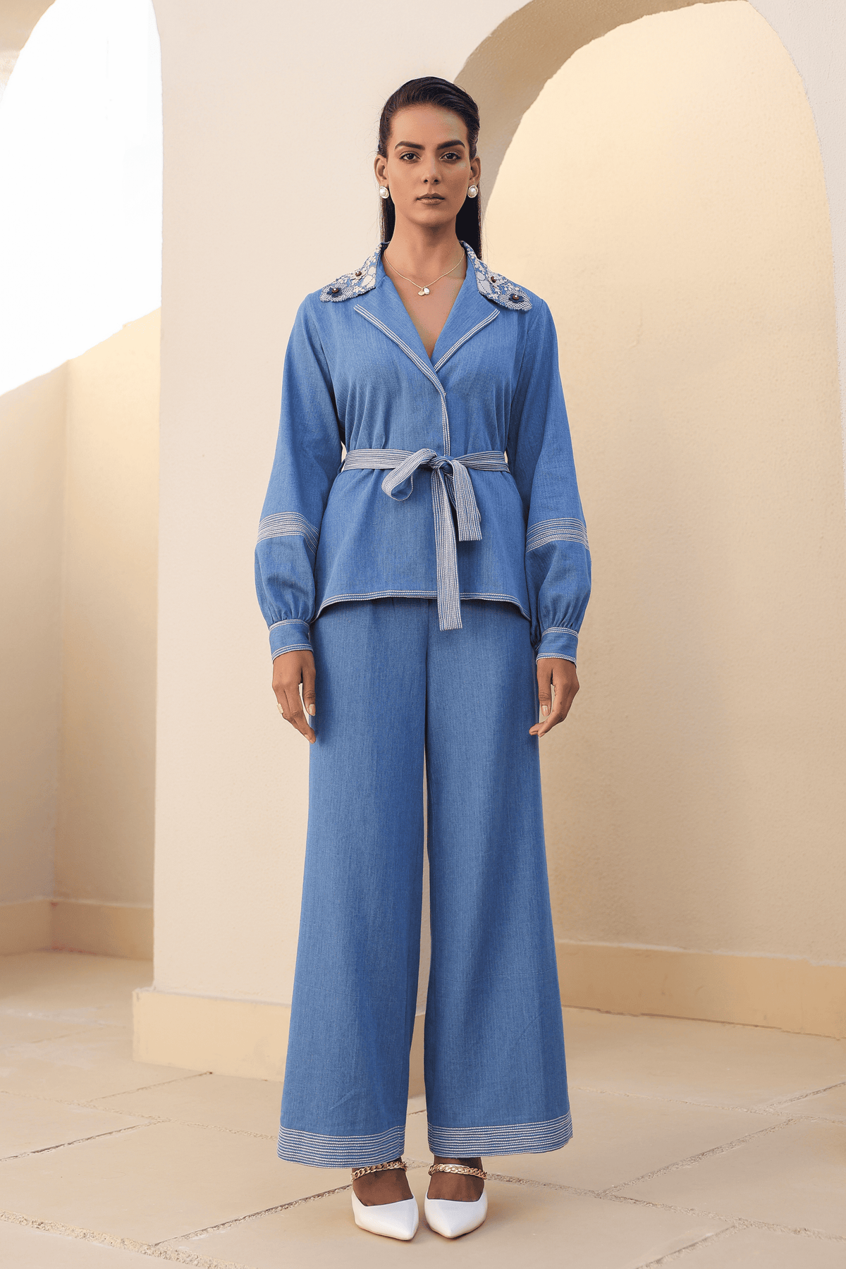 Azure Jacket Style Co-ord Set in Light Bllue