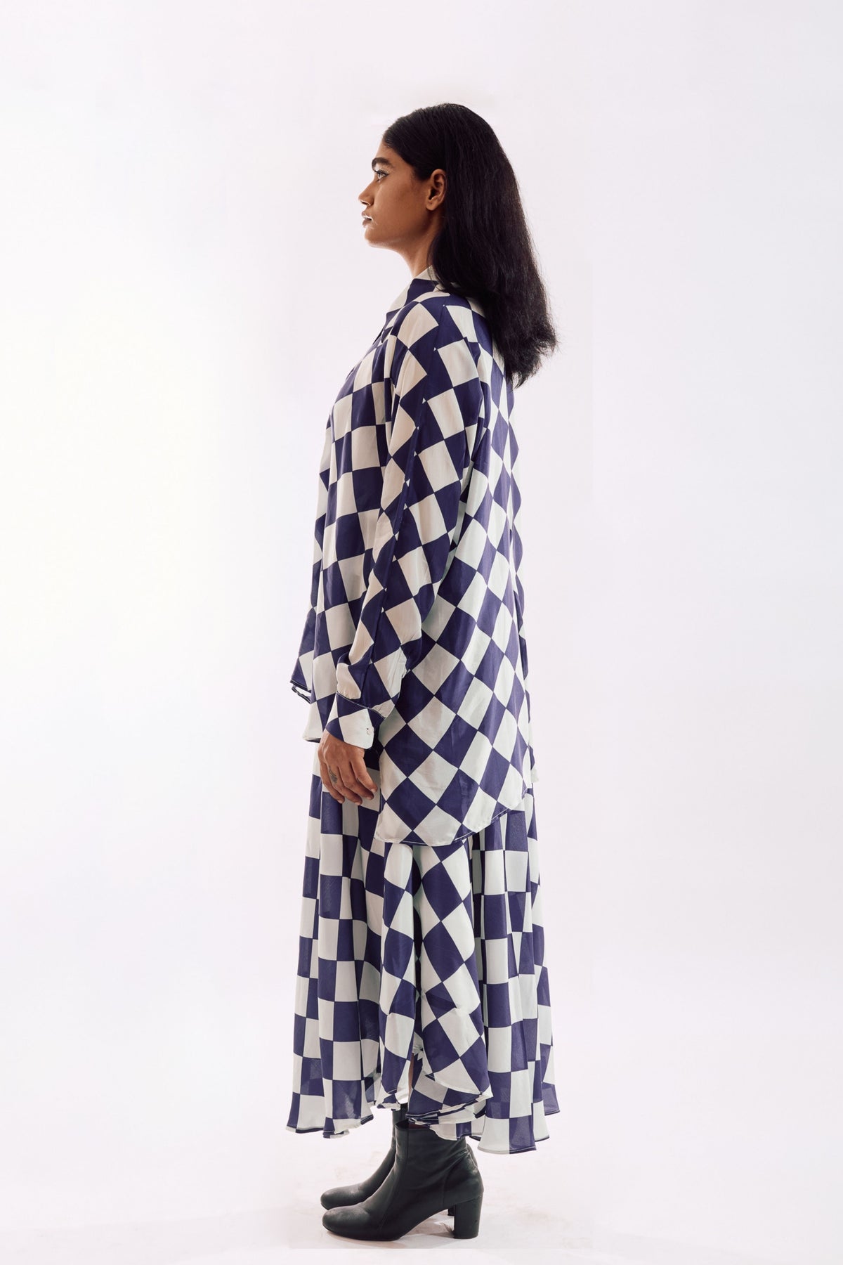 Cream Indigo Check Co-ord Set