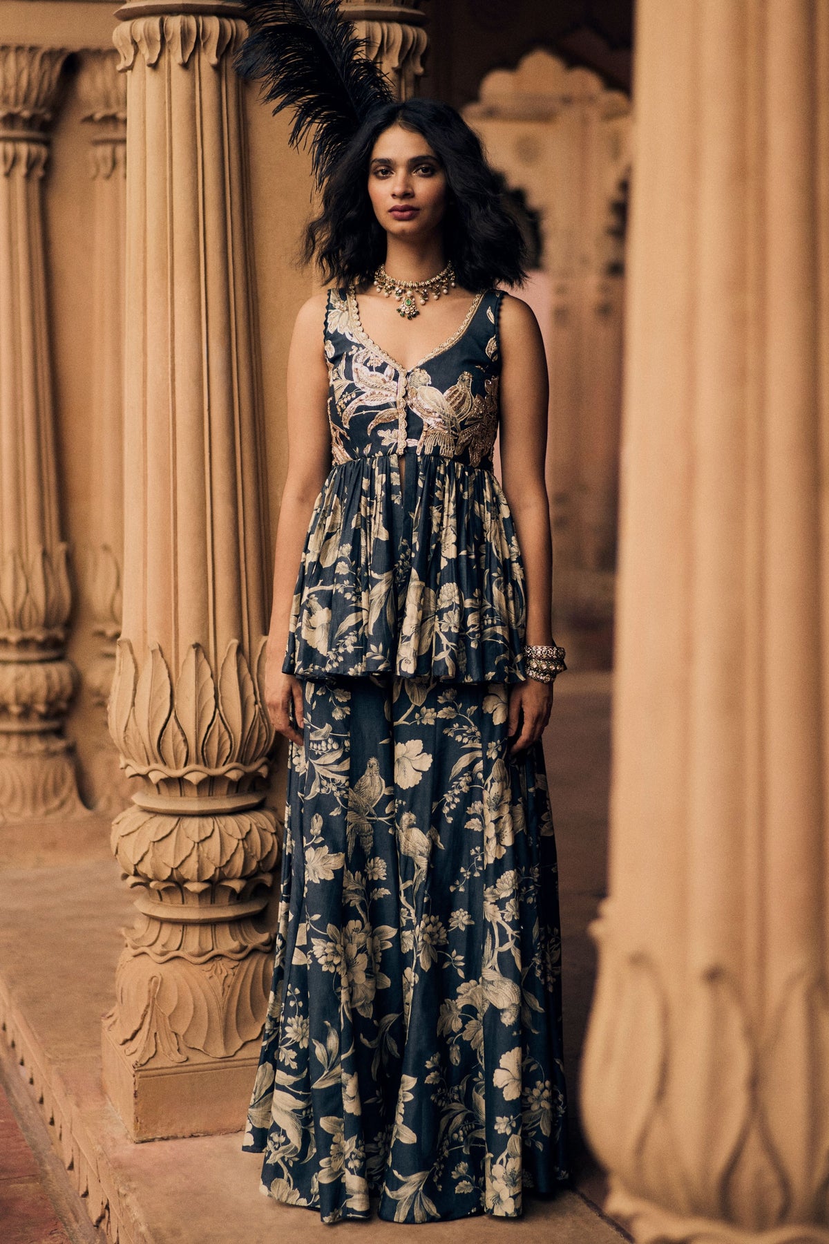A Navy Blue Peplum Set