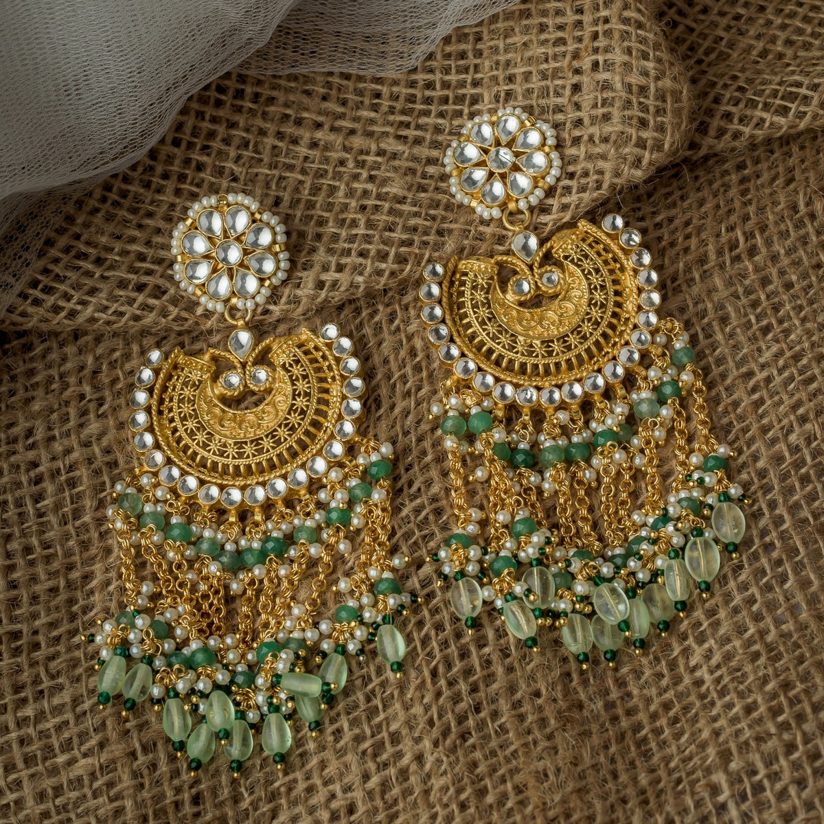 Gold Plated Green Earrings