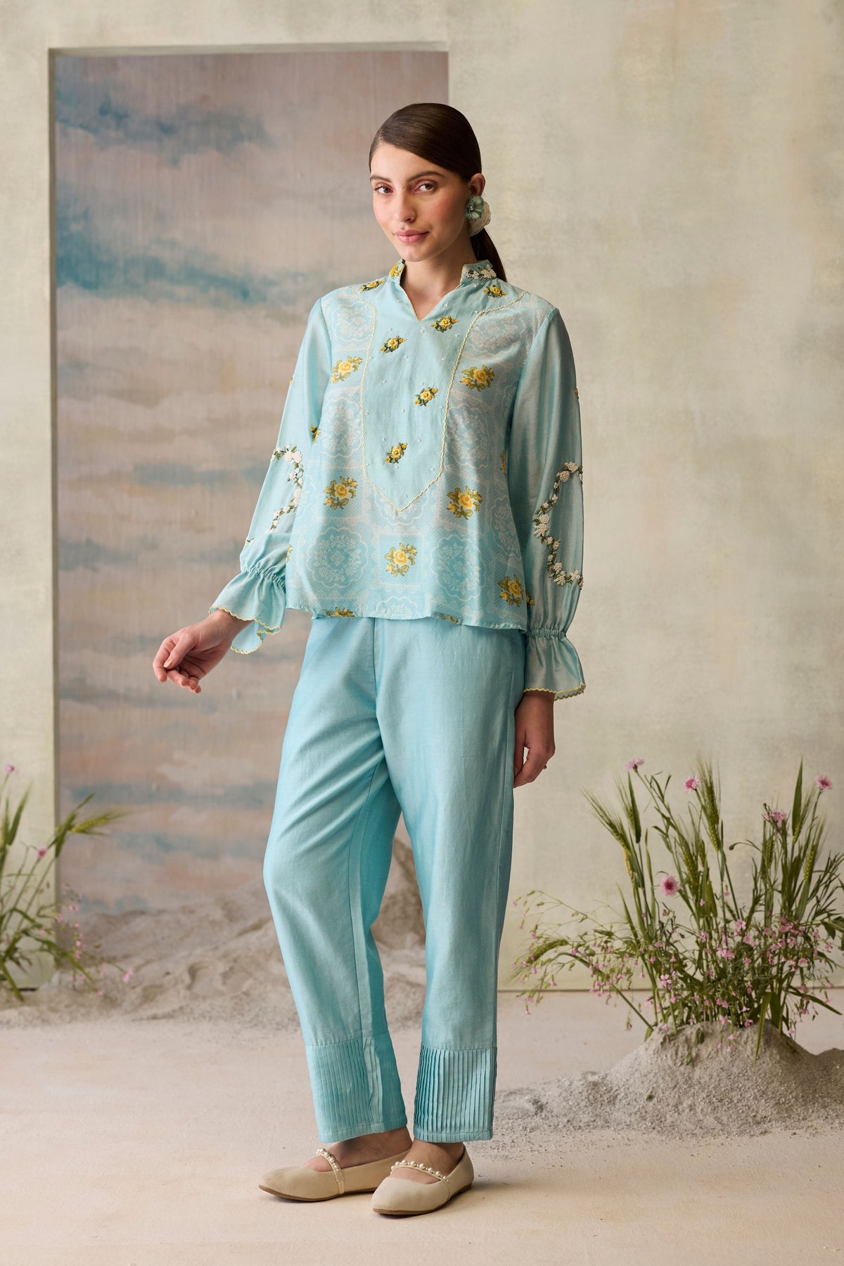 Azure Floral Printed Top
