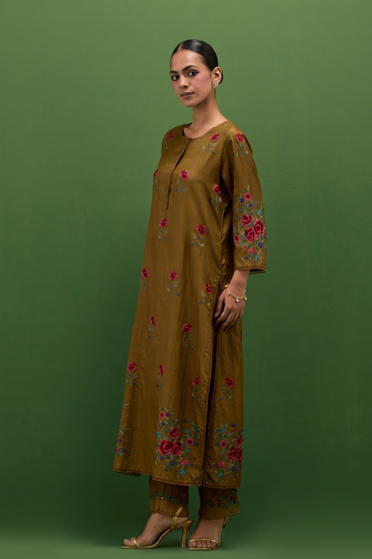 Golden Olive Straight Kurta Set
