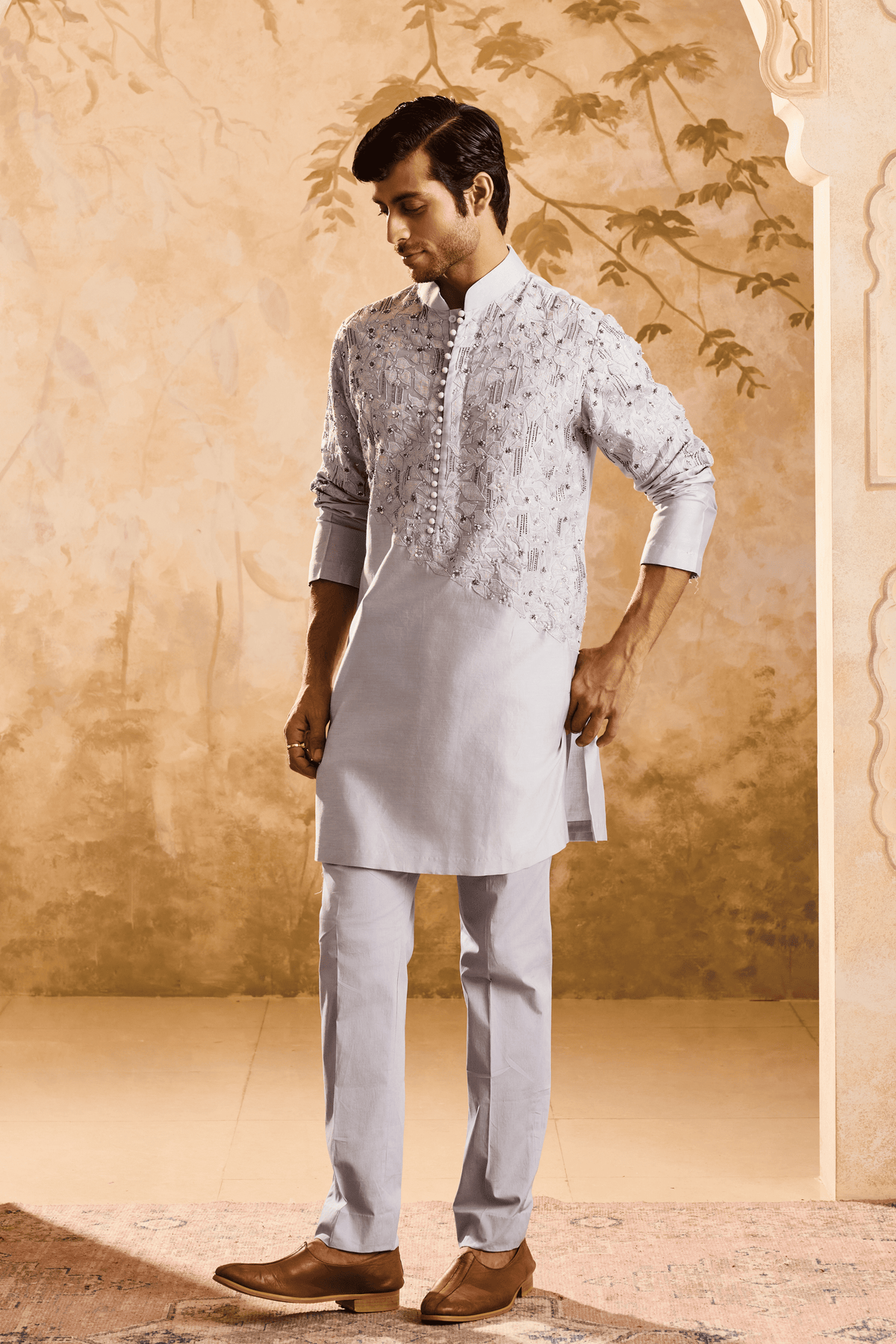Embroided Powder Blue Kurta Set