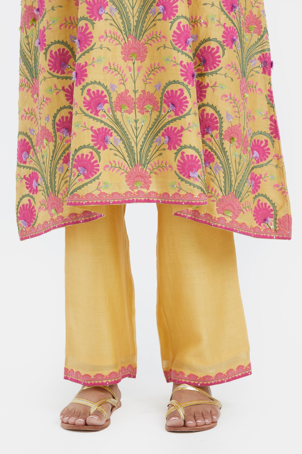 Yellow Silk Chanderi Kurta Set