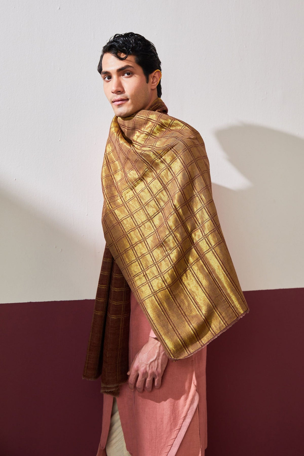 Zari Reversible Dark Brown Stole